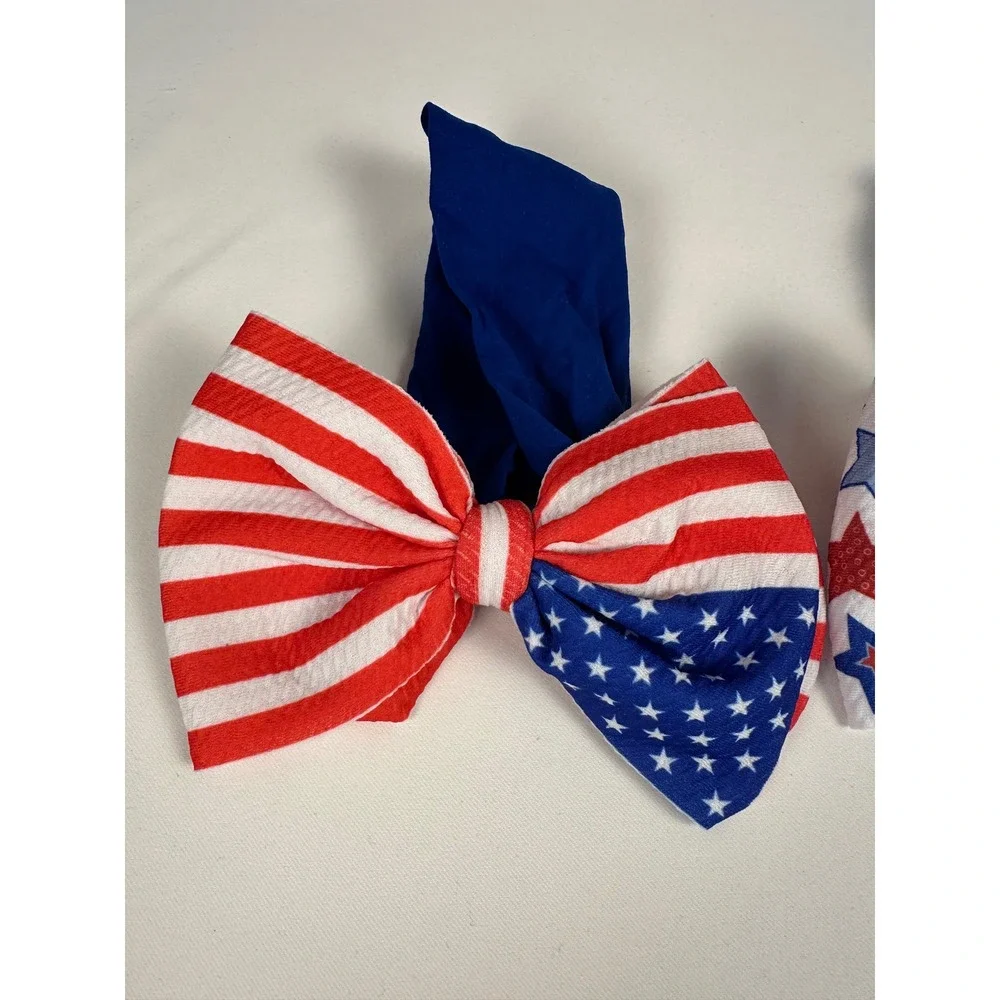 Unbranded Headband Infant 2 Pack Red White Blue Patriotic Stars Stripes Bows